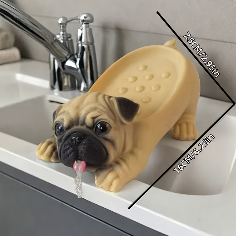 Jofaina de jabón en forma de perro pug encantador - Resina, ideal para baño, cocina y decoración de sala de estar, perfecta para sostener jabón líquido y detergentes, accesorio de baño | Diseño juguetón | Portajabón duradero, accesorios de perro pug