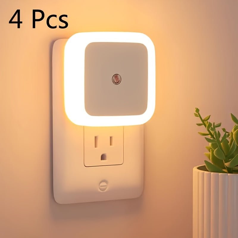 4pcs Luces Nocturnas LED con Sensor Automático de Crepúsculo a Amanecer, Control Táctil, Luz Nocturna de Plástico para Montaje en Pared para Pasillo, Dormitorio, Cocina, Escalera - Enchufe US 110V-127V, No Requiere Batería, Luces para Habitación