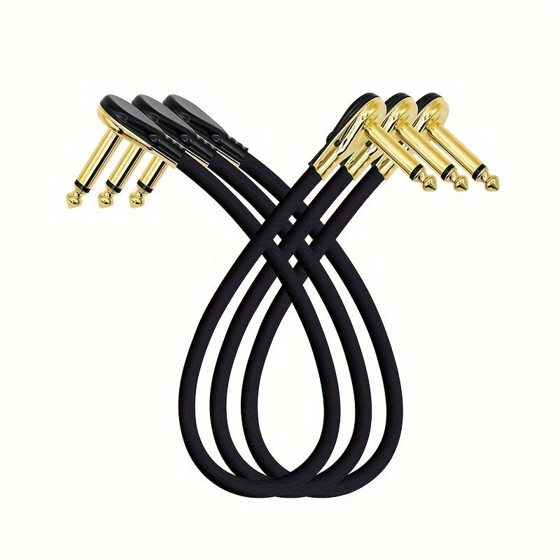 6pcs Cables de Parche de Guitarra de Alta Calidad con Cabeza Plana, 15cm & 30cm - Macho a Macho, Negros con Conectores Dorados, Ideales para Pedales de Efectos de Guitarra Eléctrica - Duraderos y Flexibles para Músicos, Accesorios de Guitarra