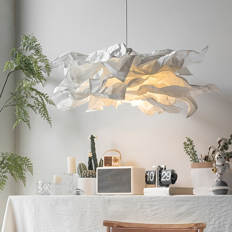 Araña de papel moderna - Lámpara de papel estilo nube con luz cálida amarilla, perfecta para decoración de hogar, hotel, bodas y eventos - No necesita electricidad, decoración para hotel | Araña moderna | Artesanía en papel, decoración de arañas