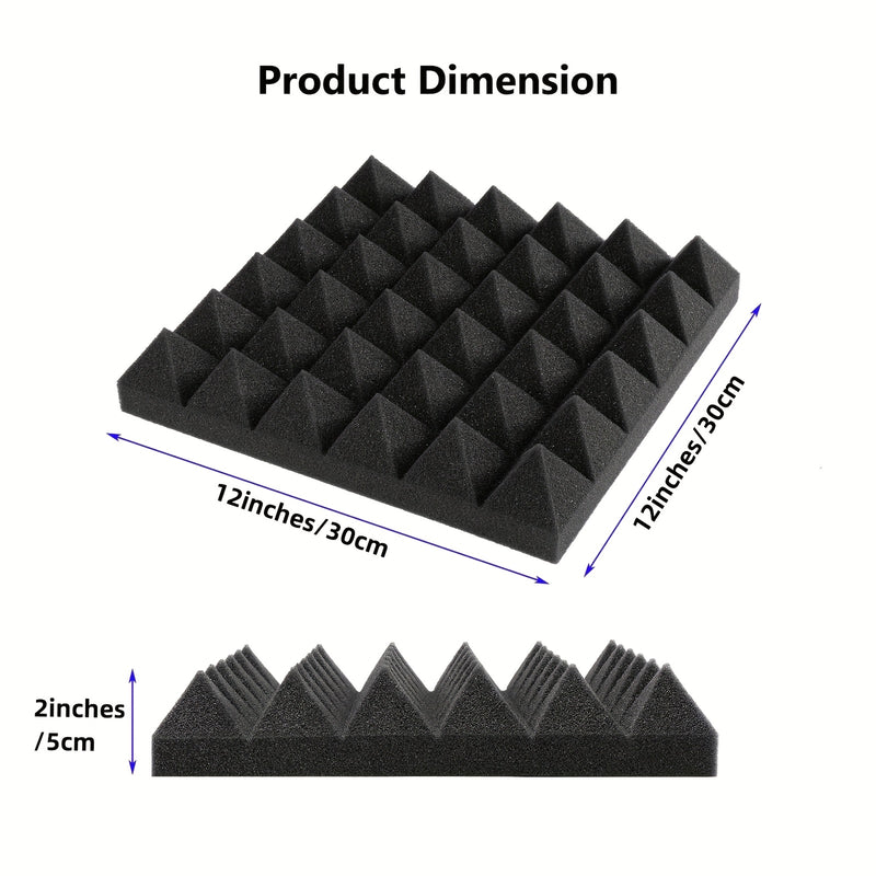 Paneles de Absorción de Sonido Autoadhesivos Negros de Alta Densidad Ignífugos de 12 Piezas 30*30*5 cm Adecuados para Salas de Mezcla, Estudios de Grabación de Vídeo, Estudios Vocales, Salas de Transmisión en Vivo, Cines, Paneles Acústicos, Tableros de E