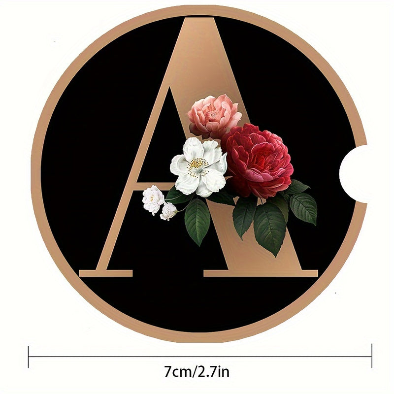 Juego De 2 Posavasos Redondos, Serie De Letras, Posavasos De Madera Estampados Con Flores, Posavasos Para Coche, Aislante Térmico Para Mesa, Decoración De Habitación, Suministros De Cocina