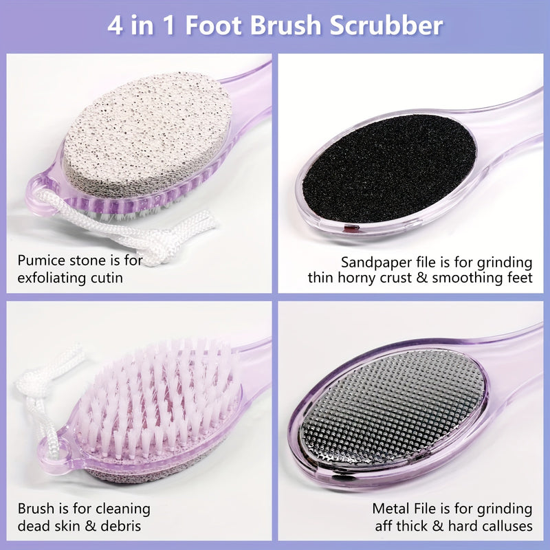1 juego de 4 en 1 para pedicura: cepillo exfoliante para pies, lima, piedra pómez, cepillo para uñas y papel de lija, para cuidado de pies secos y húmedos, removedor de piel muerta, color beige claro
