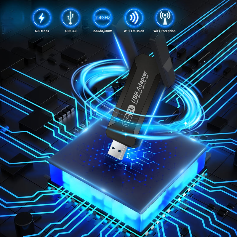 Repetidor Wi-Fi, Amplificador de Señal Extensor, Tarjeta de Red USB 600Mbps con Doble Antena 2.4G, Configuración Rápida en Un Clic, Cobertura Completa y Estabilidad Mejorada para Hogar y Oficina