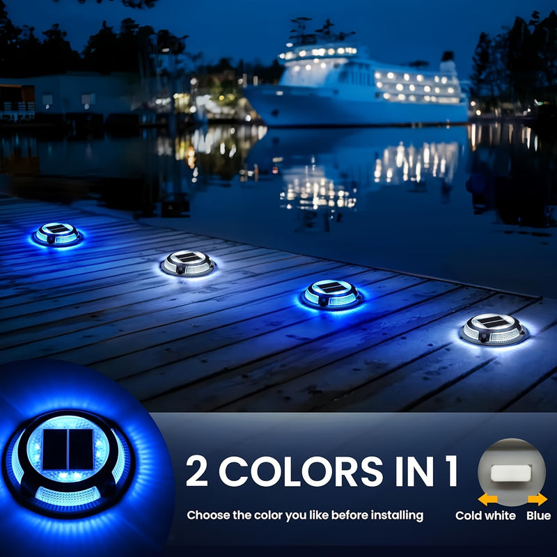 2/4/8/12pcs Luces Solares para Exteriores, IP68 Impermeables - Cargado por Panel Solar, Encendido/Apagado Automático, para Jardín, Patio, Pasillo, Muelle (Azul y Blanco Frío, Construcción Metálica)