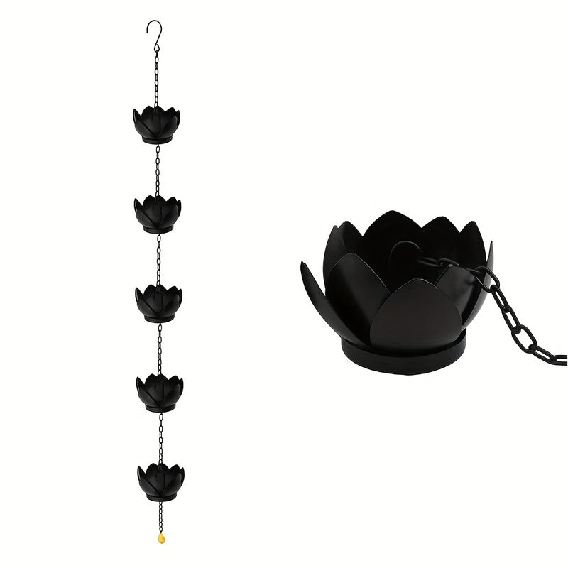 1pc Cadena de Lluvia Extra Larga de 51.2 Pulgadas - Elegante para Canaletas y Desagües, Decoración Exterior con Diseño Intrincado en Hojas, Material Resistente al Clima - Fácil Instalación con Eslabones, Ideal para Jardín y Patio
