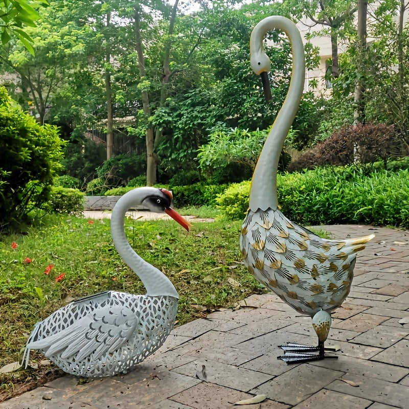 1pc Estatuas de Cisne Solar con Pátina, Decoración de Jardín en Metal para Patos y Garzas, Esculturas de Aves para Exterior, Adorno de Fiestas, Decoración para Hogar, Oficinas o Temáticas Navideñas