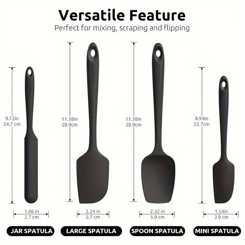 Juego de 4 espátulas de silicona resistentes al calor: U-Taste 600ºF de alta temperatura sin costuras, sin BPA, de grado alimenticio, flexibles, de goma, de silicona, para cocina, mezclas, horneado, raspador para utensilios de cocina antiadherentes, jueg