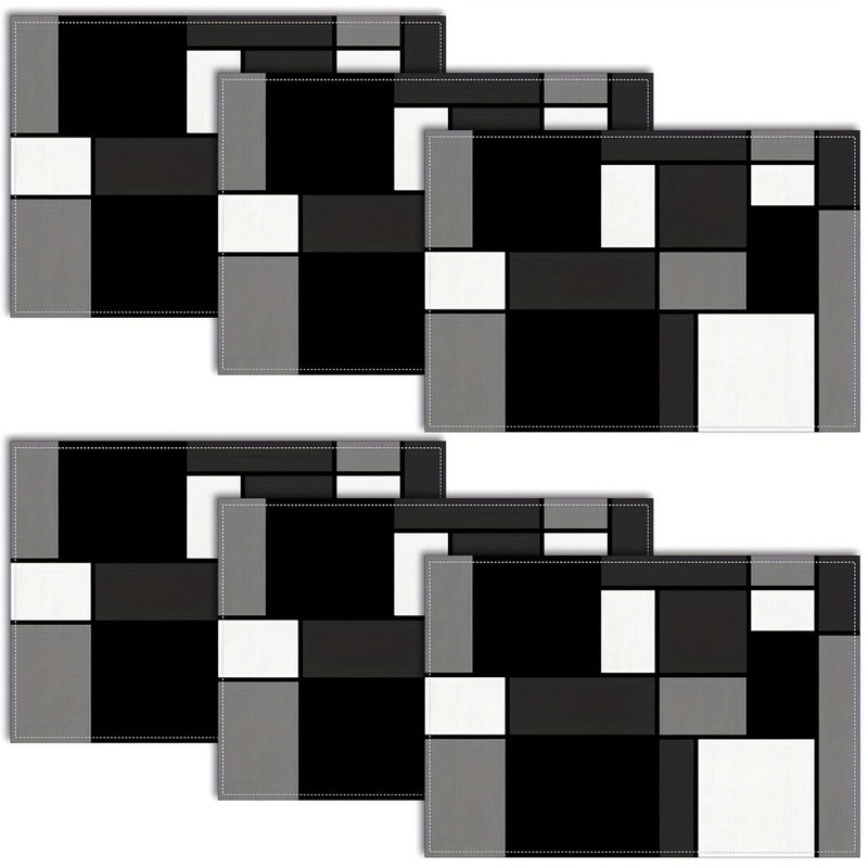 Juego de 2 a 6 piezas, individuales de poliéster en negro, blanco y gris, diseño geométrico, lavable a máquina, rectangular, ideal para comedor, bodas y decoración navideña