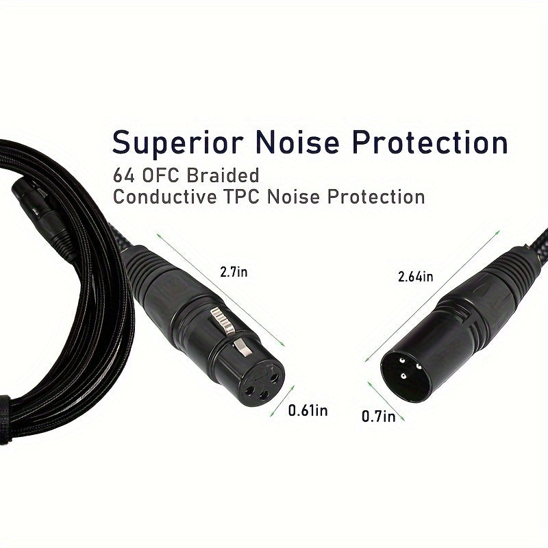 XDSPLO Cable de Micrófono de Alta Fidelidad XLR Macho a Hembra de 3 Pines - Trenzado de Nylon Duradero, Núcleo de Cobre Puro para Transmisión de Señal Sin Pérdidas, Mejorado con Pines Más Gruesos y Blindaje Intrincado - Ideal para Sistemas de Grabación y