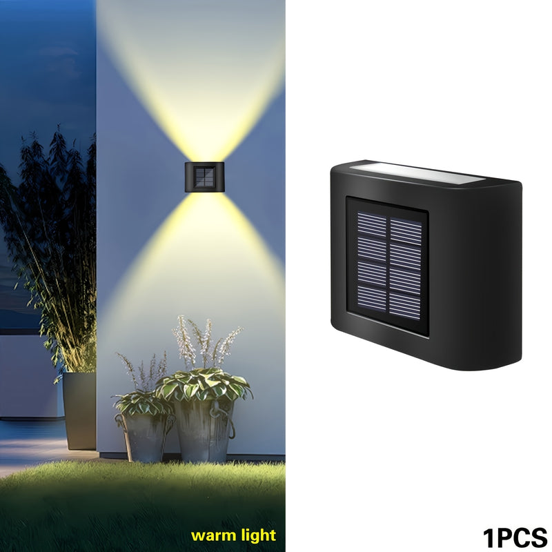 Lámpara solar de pared con 6 LED, luz cálida/blanca, sensor de luz, ideal para jardín, porche, escaleras y caminos, con batería de níquel recargable, iluminación exterior moderna