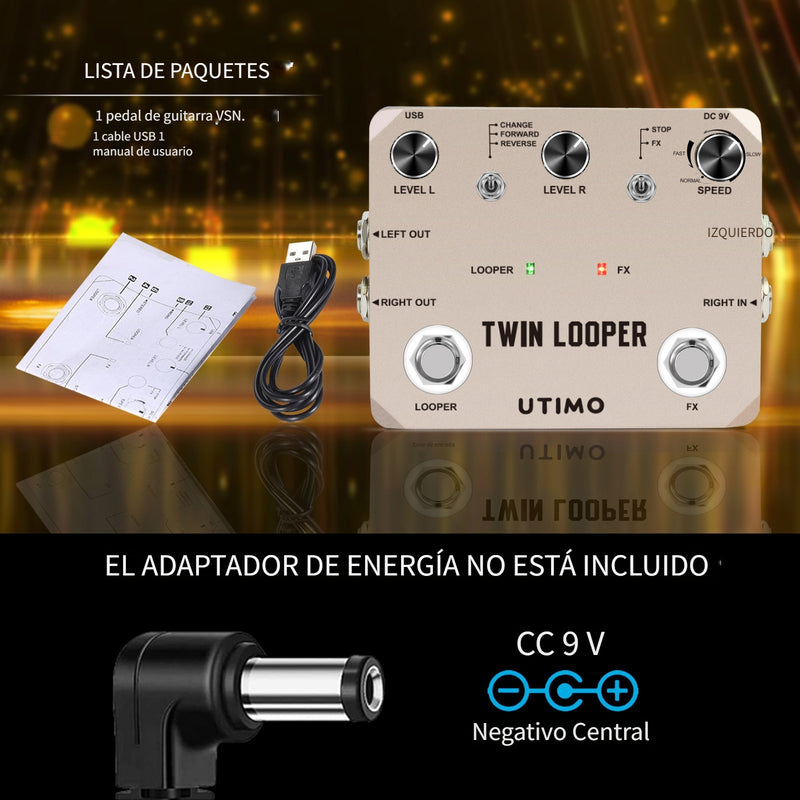 Pedal de Efectos para Guitarra Eléctrica Twin Looper con 11 Estilos y Grabación de hasta 10 Minutos