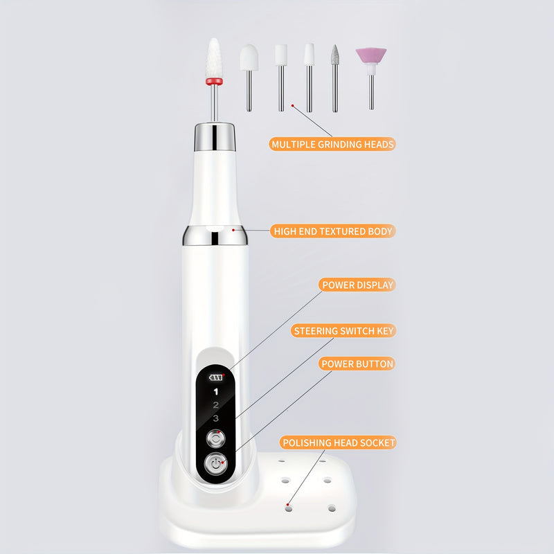 Limpiador de Uñas Eléctrico, Taladro de Uñas Inalámbrico Profesional con 6 Velocidades para Acrílico y Gel, Set Portátil con Base Recargable, Pulidora Electrónica para Salón o Hogar