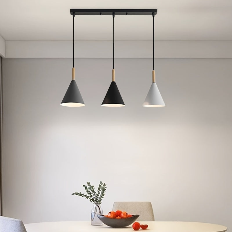 Lámpara de techo moderna de tres cabezas para isla de comedor o sala de estar - Negro, blanco o gris, sin bombillas incluidas, instalación fácil con control de interruptor, lámpara de techo moderna, iluminación contemporánea, construcción de hierro conte