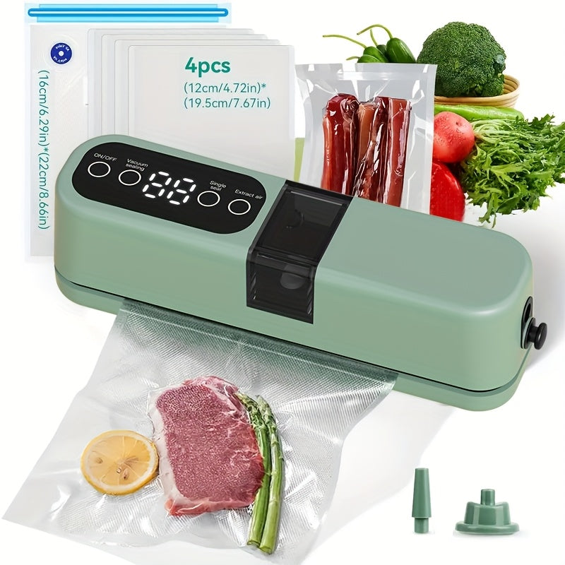Máquina de sellado al vacío automática multifuncional con carga USB portátil, 1200mAh, 36V, succión externa + inflación para alimentos secos y húmedos, diseño compacto, adecuada para conservación a largo plazo en la cocina, hogar y picnic al aire libre,