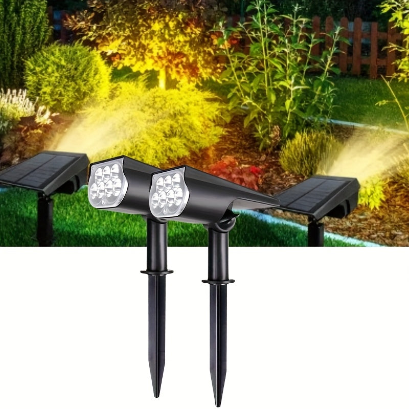 7 luces LED alimentadas por energía solar, carga solar, montaje en pared/estaca en tierra, uso dual, portátil y fácil de colocar, iluminación de paisaje y senderos impermeable, instalación flexible y conveniente, adecuada para porches, vallas, árboles de