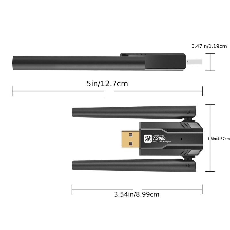 Adaptador de Tarjeta WiFi 6 de 900Mbps, Adaptador de Red USB AX900 WiFi 6, Doble Banda 2.4G y 5G, Adaptador sin varillas 802.11ax 900Mbps Compatible con Portátiles y PCs de Escritorio para Windows 7/8/10/11