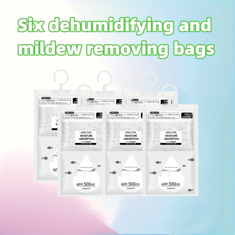 1/3/6 Bolsas de deshumidificador de material nuevo mejorado, deshumidificadores colgantes para dormitorios interiores y armarios para prevenir la humedad.