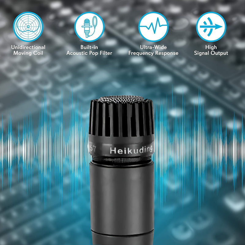 3-Pack Heikuding Micrófono Dinámico Portátil, Estilo SM57, Patrón de Polaridad Unidireccional, Diafragma Pequeño, Metal, Conector XLR, No alimentado, con Clip y Soporte, No requiere Batería