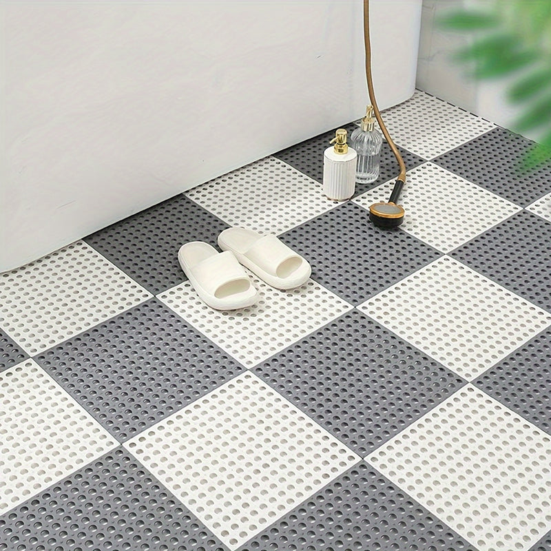 12 piezas de tapetes antideslizantes transparentes para baño con agujeros de drenaje, diseño de plástico duradero a cuadros, alfombrillas antideslizantes para ducha, seguridad en el baño, fácil de limpiar, material fácil de limpiar, patrón a cuadros