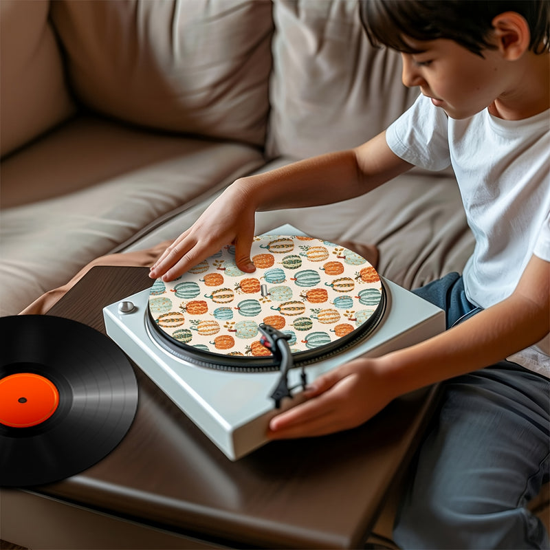Tapete de música de disco de 12 pulgadas con patrón de calabaza de Acción de Gracias - Vinilo negro, 3 mm de grosor, antiestático, reducción de ruido y polvo, ideal para DJs, karaoke y práctica de música en casa, equipo de músicos