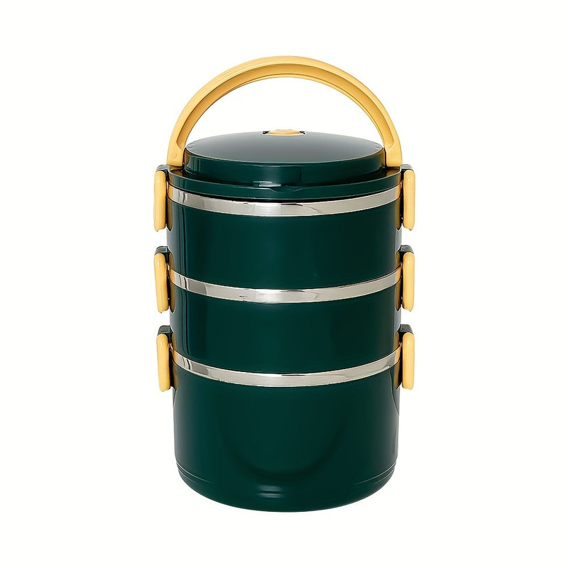1 Lonchera grande de acero inoxidable de 3 niveles, contenedor de comida reutilizable y portátil con asa dorada para camping, picnics y uso en la cocina - Solución de almacenamiento de alimentos, esenciales para picnic, lonchera elegante y duradera