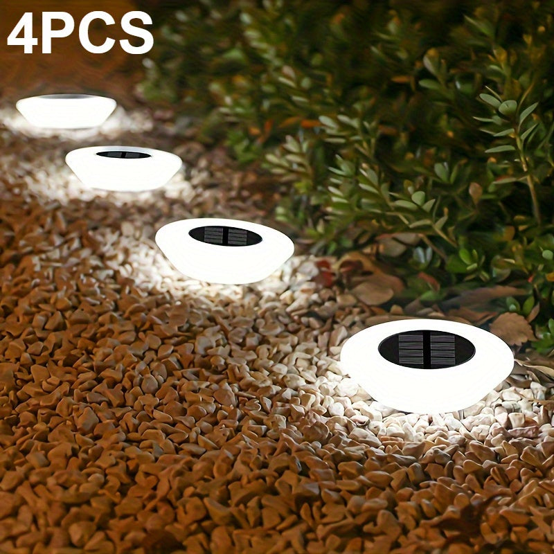 Conjunto de 4 Luces Solares para Caminos Exteriores, Encendido/Apagado Automático con Diseño Decorativo de Piedras Preciosas Enterradas en el Suelo, Iluminación Paisajística Duradera y Eficiente en Plástico para Jardín, Patio