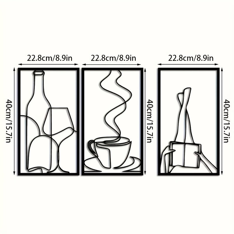 Decoración de pared minimalista de tres piezas para libros metálicos, decoración de pared minimalista para amantes del café, regalo de inauguración