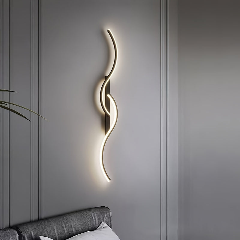 1pc Aplique de pared LED negro moderno, lámpara de pared acrílica lineal de 120 cm, instalación semi empotrada, clip extraíble, cableado, 85 V-265 V, para sala de estar, dormitorio, pasillo, tocador de baño - Bombilla no incluida