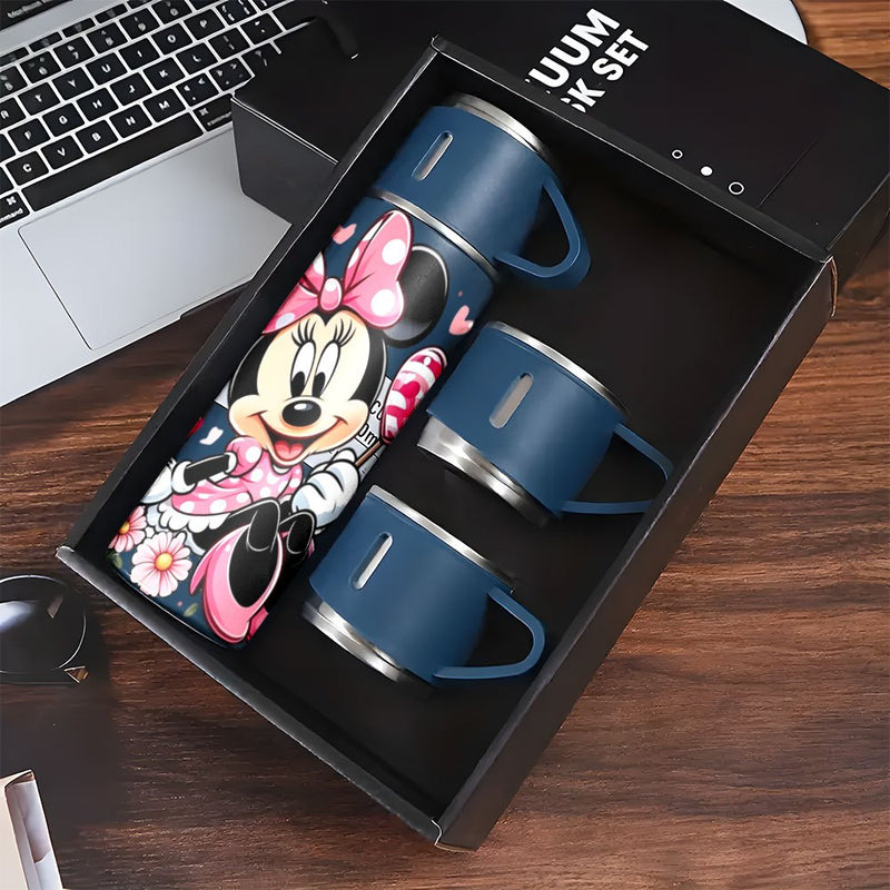 1 juego de termo Disney Minnie Mouse de 17 oz, botella de acero inoxidable al vacío con taza para café, bebidas calientes y frías, cantimplora, útiles escolares LHB03211