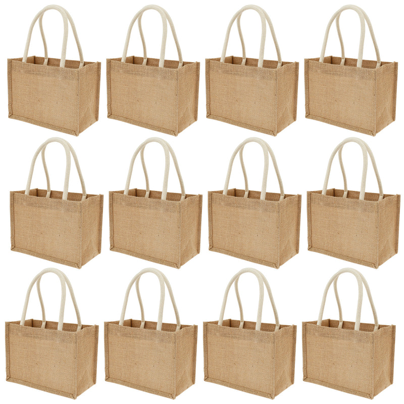 12 bolsas de yute mini, bolsas de playa de yute con asas, bolsas de compras reutilizables, bolsas de regalo de yute, bolsas multiusos para viajes, playa, escuela y actividades al aire libre