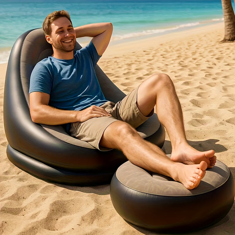 Silla de sol inflable con taburete - Plegable, portátil, de alta calidad, fácil de instalar, diseño modular, material duradero para sala de estar, camping, oficina (sin inflador incluido), equipo de ocio cómodo
