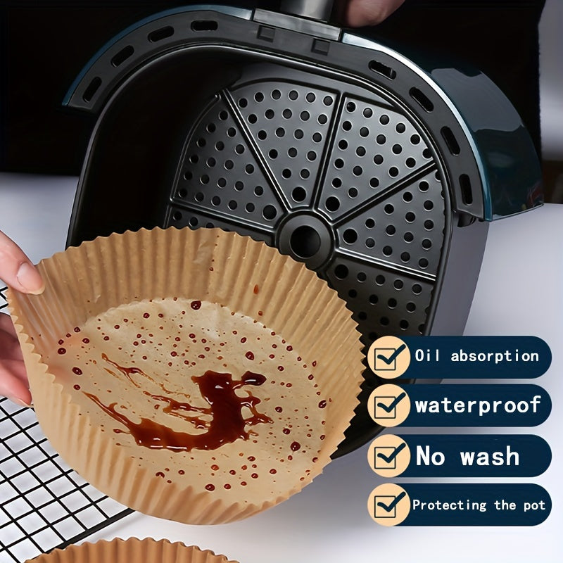 25/50pcs Forros de Papel Desechables para Freidora de Aire, Almohadillas Antiadherentes de Un Solo Uso, Papel de Hornear Resistente al Aceite y Agua para Microondas (16.0 cm), Papel Perforado Antigrasa