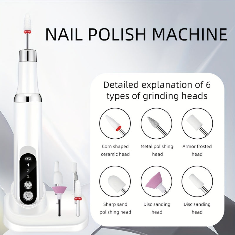 Limpiador de Uñas Eléctrico, Taladro de Uñas Inalámbrico Profesional con 6 Velocidades para Acrílico y Gel, Set Portátil con Base Recargable, Pulidora Electrónica para Salón o Hogar