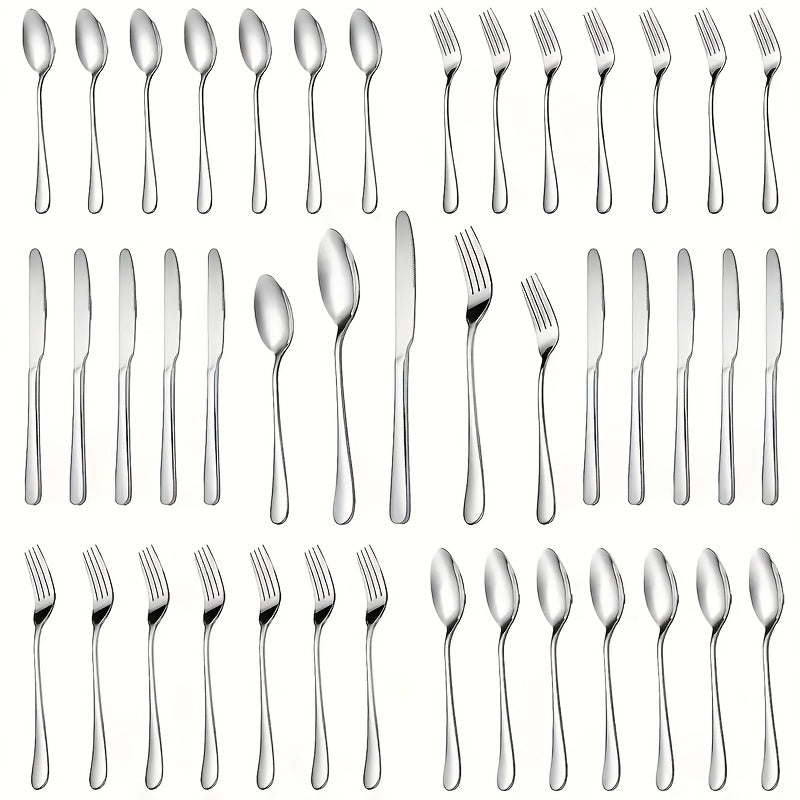 Juego de cubiertos de 30 piezas, cubiertos de acero inoxidable con acabado pulido espejo, incluye cuchillos para carne, tenedores de cena, cucharas, cucharas de café, tenedores de postre, aptos para lavavajillas, ideales para uso doméstico y en restauran