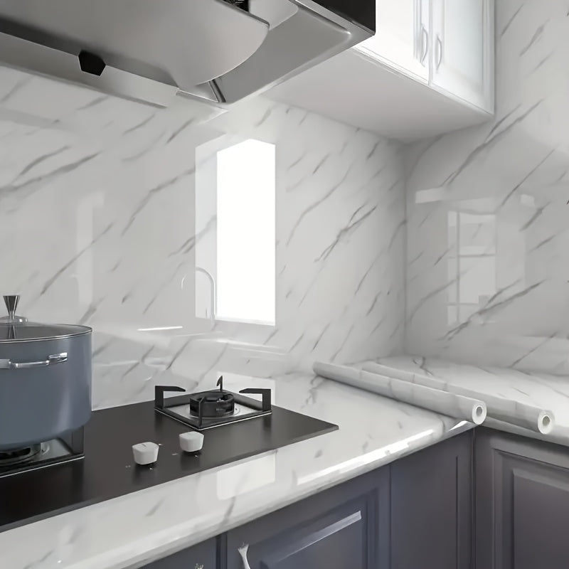 1 Rollo de Papel Autoadhesivo de Mármol - Película Impermeable y Resistente al Aceite para Encimeras, Lavabos, Gabinetes y Cajones - Pegatina Decorativa con Diseño Realista de Mármol