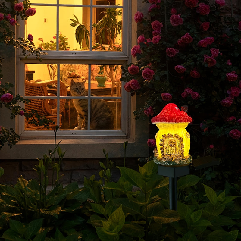 Luces solares para casas de hongos - Decoración de césped exterior con senderos LED, luces de jardín de resina alimentadas por energía solar con letrero "Bienvenido", montaje semienterrado para decoración de patio y festivales, luces solares para exterio