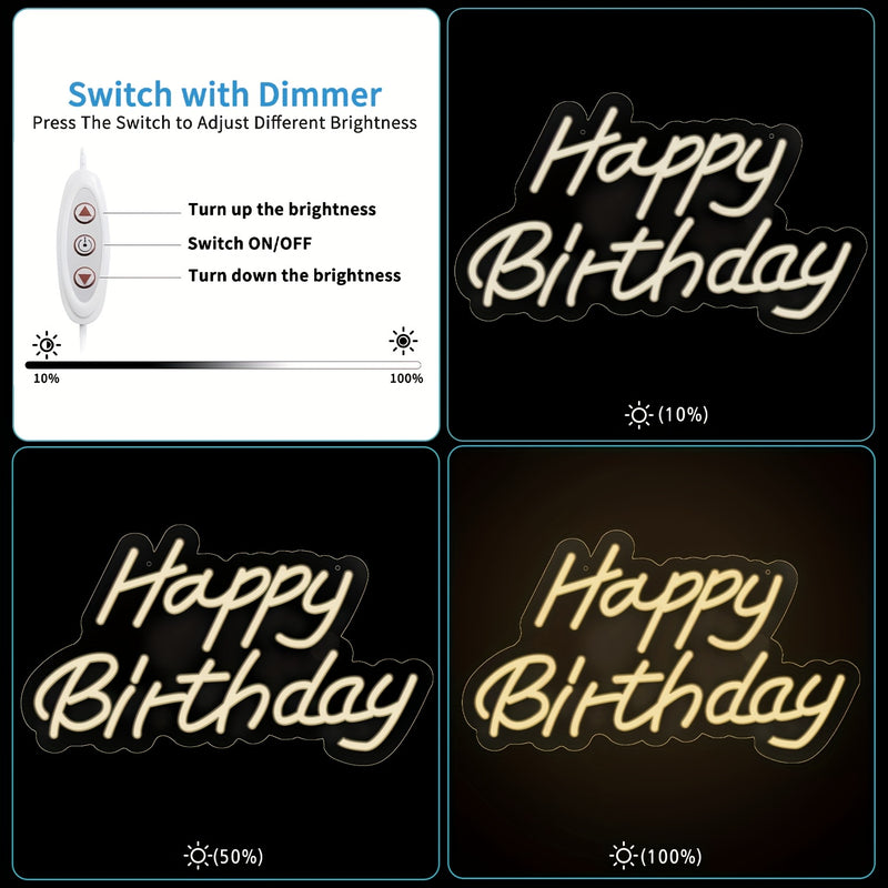 Letrero LED neón cálido de feliz cumpleaños, luz decorativa para pared, ideal para bares, clubes, KTV, hogar, sala de estar, decoración de bodas, fiestas y regalos