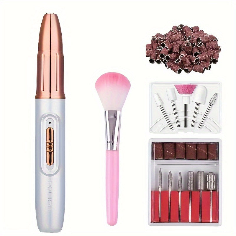 Kit de Cuidado de Uñas Eléctrico 5-en-1: Herramienta de Manicura y Pedicura Recargable por USB con 11 Brocas y Bandas de Lijado - Perfecto para Exfoliar, Pulir y Uñas Acrílicas