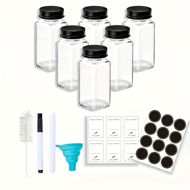 Juego de frascos de vidrio herméticos para especias, 6/12/24 piezas, con tapas dosificadoras, botellas de 4.3 oz con tapas de bambú y embudos de silicón, set novedoso para organizar la cocina
