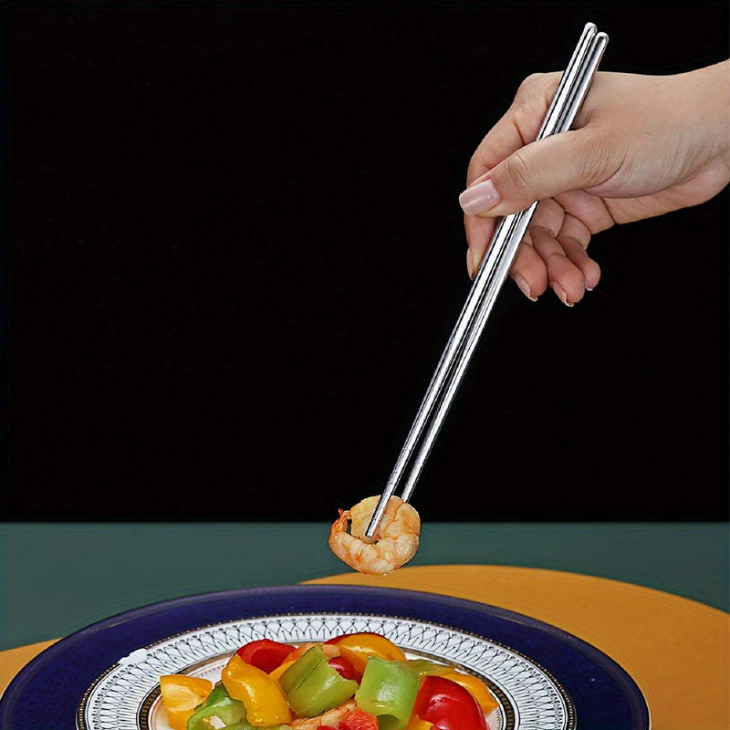 1/5 par de palillos de acero inoxidable, palillos antideslizantes para Sushi, palillos de Metal para comida japonesa y coreana, juego de cubiertos de cocina
