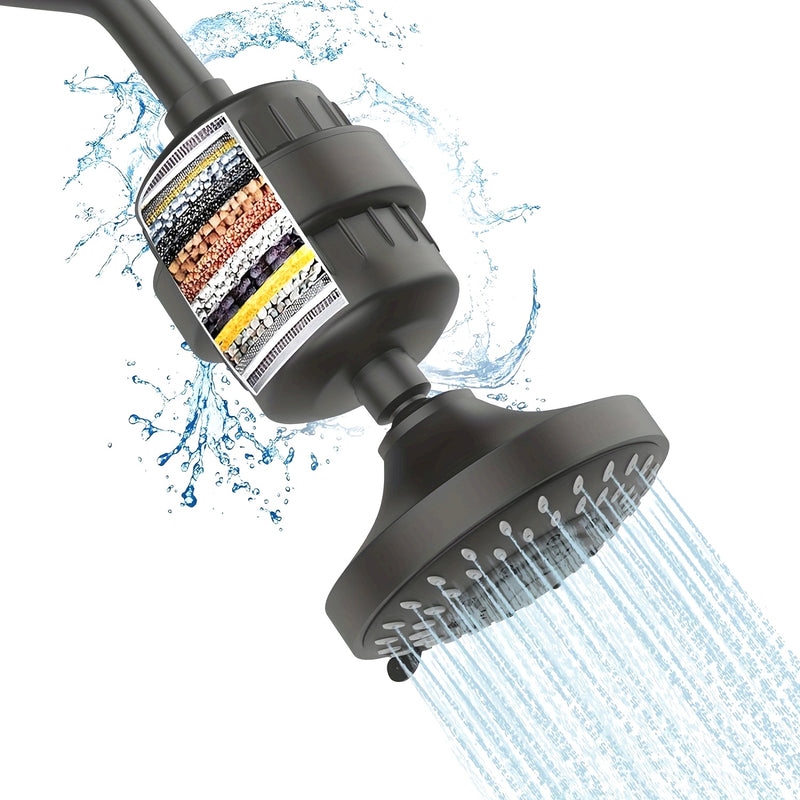 Juego de ducha con filtro, 20x filtro pesado para ducha - Cabezal de ducha universal con filtro multinivel y cabezal de alta presión con 5 modos (10.16 cm), reduce químicos, cloro y olores