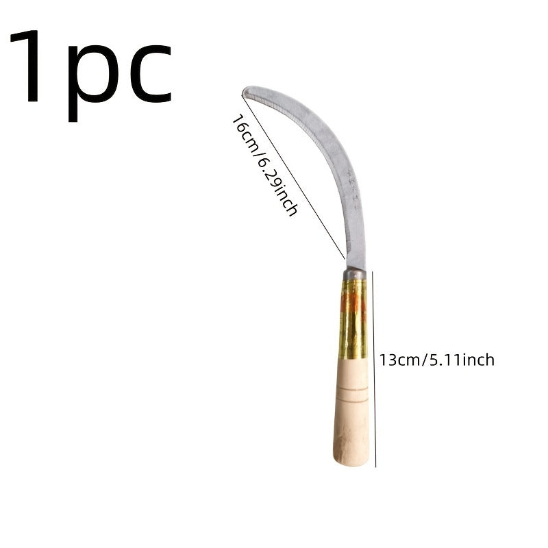 1pc Hoz cómoda de mango de madera, dientes finos afilados, hoja de metal, acero de aleación duradero - Adecuado para el cuidado del césped, al aire libre, corte y corte de cuerda, esencial para jardinería