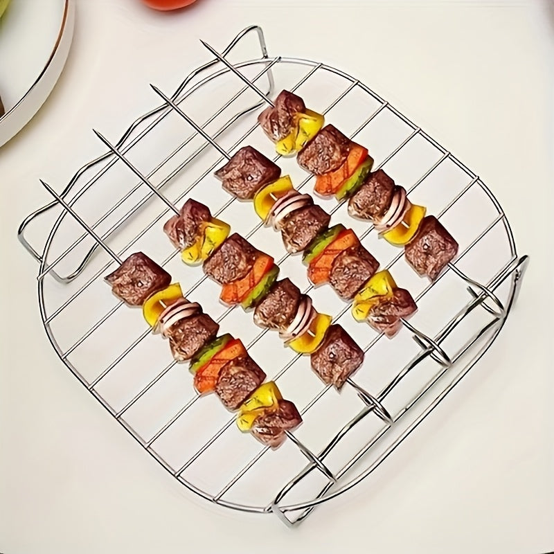 Conjunto de 5, Un conjunto de accesorios para bandeja de freidora de aire de acero inoxidable, bandeja de pinchos de doble capa redonda, compatible con la mayoría de las freidoras de aire, bandeja de parrilla multiusos con pincho para cocinar y apta para