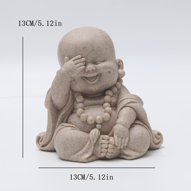Figura de Monje de Resina Inspirada en Zen - "No Ver el Mal, No Oír el Mal, No Hablar el Mal" con Buda Sonriente, Perfecta para Decoración Interior/Exterior, Estatua de Temática de Dibujos Animados Versátil para Hogar y Jardín, Estatuas de Buda