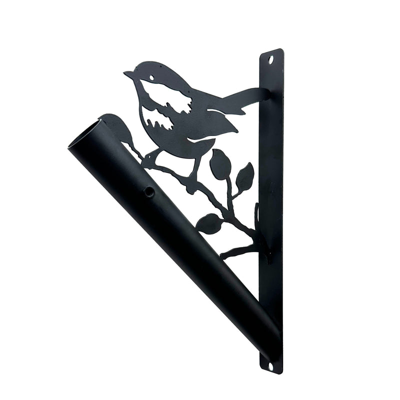 Soporte de asta de bandera de metal con temática de pájaro, soporte de bandera decorativo para montaje en pared para uso en exteriores, no necesita electricidad ni batería, herrajes de bandera duraderos con resistencia a la intemperie, paquete de 1