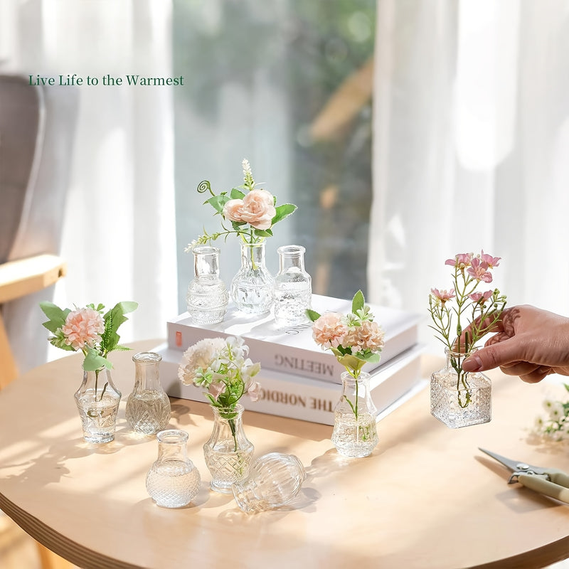10 Piezas de Jarrones Vintage Transparentes, Ideales para Bodas, Salones, Cocinas, Mesas de Comedor, Cenas Románticas y Más