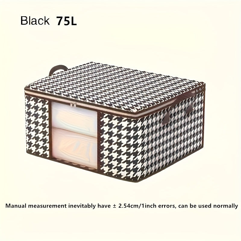 1 Bolsa de Almacenamiento de Gran Capacidad con Estampado de Pata de Gallo y Ventana de Visualización - Tela No Tejida Duradera, Organizador de Ropa Antipolvo y Resistente a la Humedad con Doble Cremallera y Asas - Ideal para Uso Doméstico y de Viaje, Al