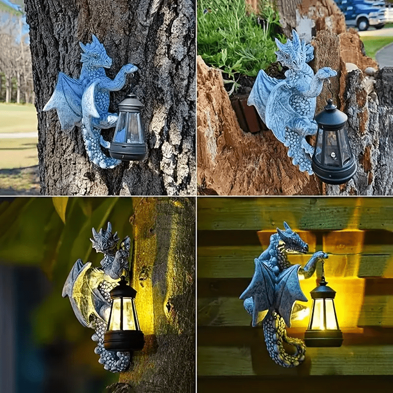 1 pieza de farol de pared solar con dragón gárgola de resina, decoración de patio al aire libre con batería de níquel de 600 mAh, tema animal, iluminación eficiente en energía, control de sensor de luz, sin control remoto, componentes fotovoltaicos, carg