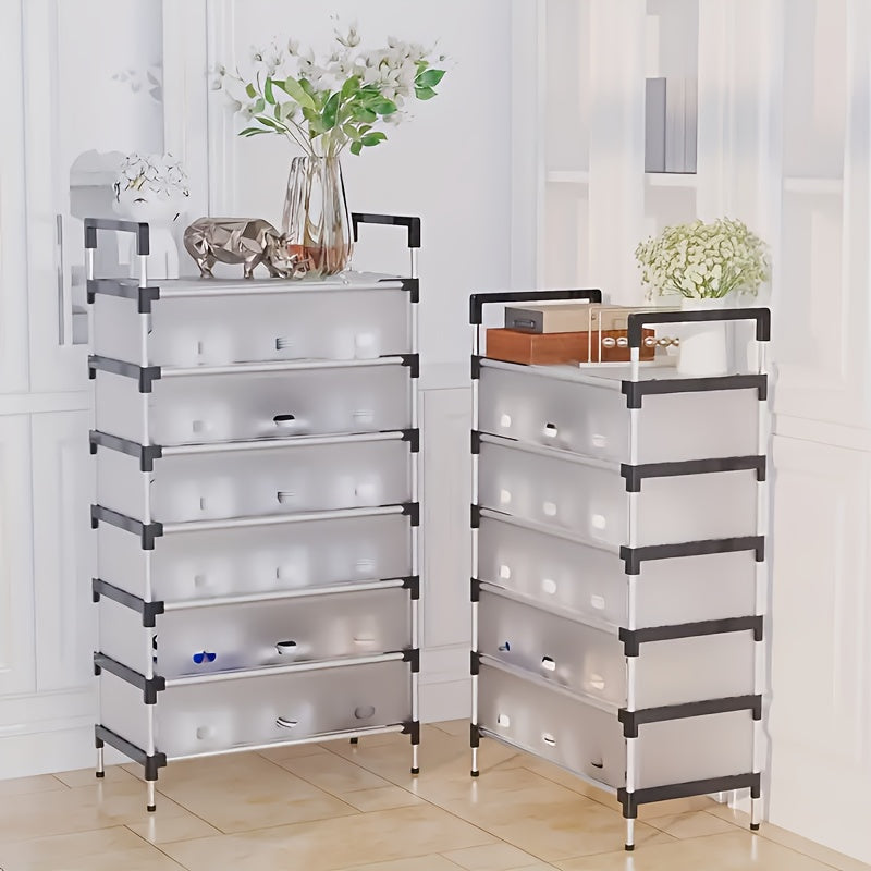 Organizador de zapatos de 6/7 niveles, capacidad para 18-21 pares, estructura de metal resistente con material PP, ahorra espacio para el hogar, dormitorio y pasillo, uso en interiores, ensamblado, almacenamiento multipropósito para zapatos y botas